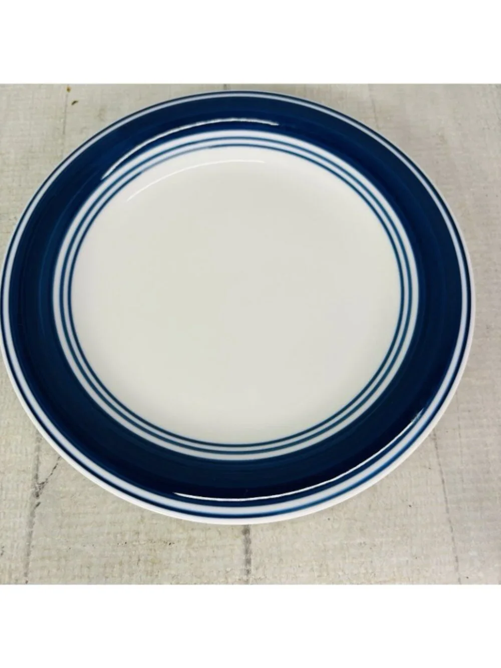 Mainstays CASUAL BANDED ROYAL BLUE Rings Stoneware White Salad Plates Set of 4